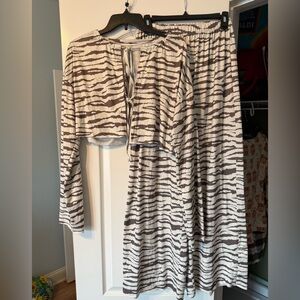 SHEIN Brown and White Zebra Print Pajama Set